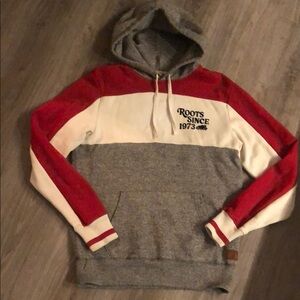 Roots Red and Gray Color-Block Hoodie Sweatshirt